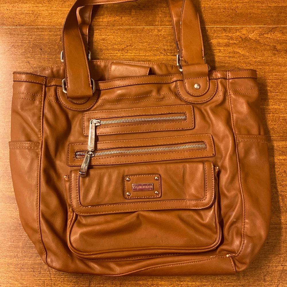 🔥Tyler Rodan Tan Faux Leather Purse / Double Shoulder Strap / Rainbow Inside